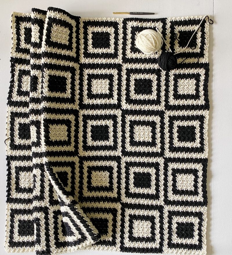 Crochet Griddle Stitch Inverse Squares Throw